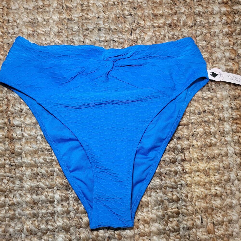 VICTORIA'S SECRET Textured Blue Twist Front, High Waist Cheeky XS Bikini Bottom